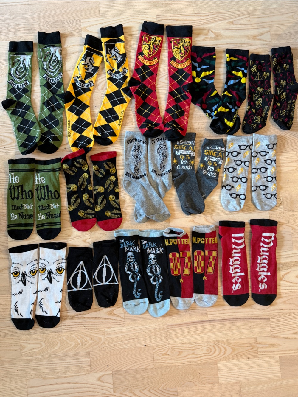Harry Potter House & Themed Men's Crew Socks Bundle- 15 Pairs of Socks